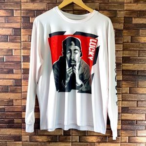Poetic Justice unisex Large Tupac Lucky Pink Long Sleeve T Shirt Crew Neck